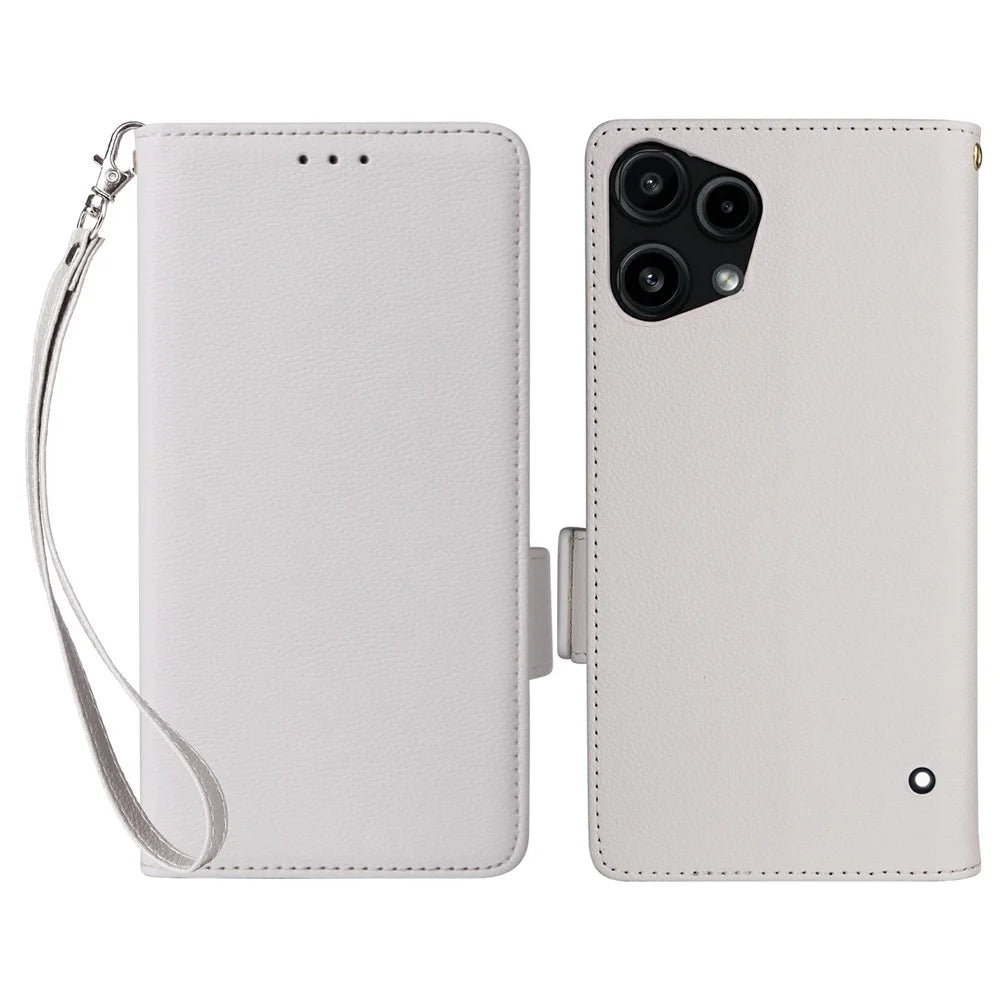 For Nothing Phone (3a) Lite 5G Case Litchi Texture Wallet Leather Phone Cover with Wrist Strap - White - 1
