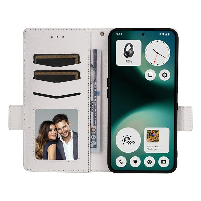 For Nothing Phone (3a) Lite 5G Case Litchi Texture Wallet Leather Phone Cover with Wrist Strap - White - 2