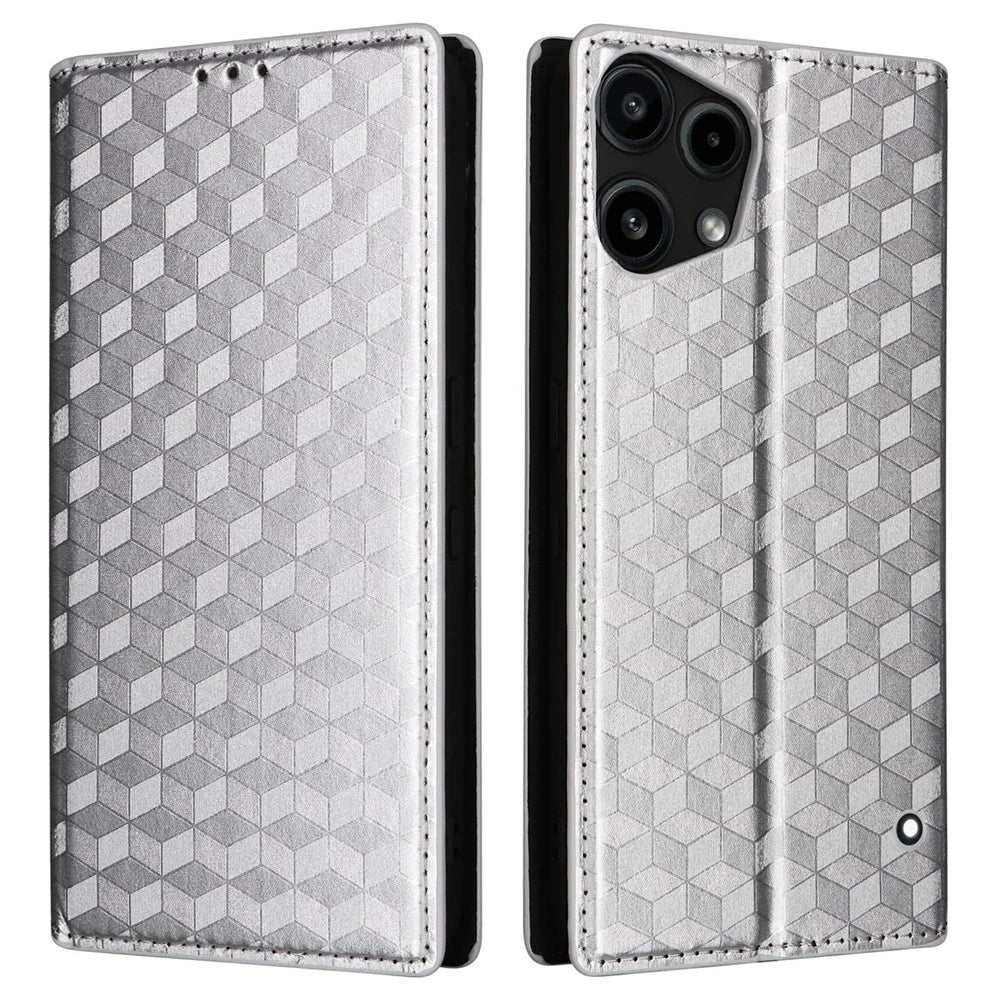 For Nothing Phone (3a) Lite 5G Case Wallet Rhombus Imprinted PU Leather Phone Cover - Silver - 1