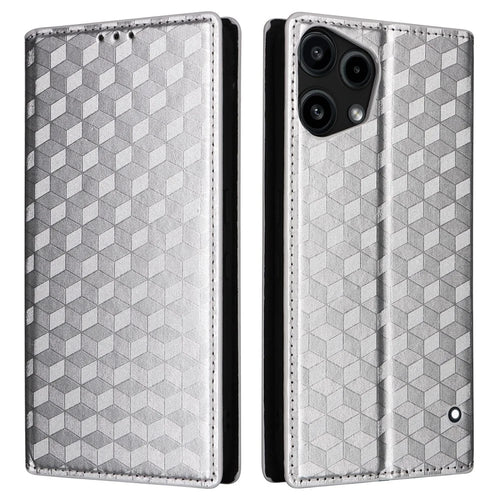For Nothing Phone (3a) Lite 5G Case Wallet Rhombus Imprinted PU Leather Phone Cover - Silver - 1