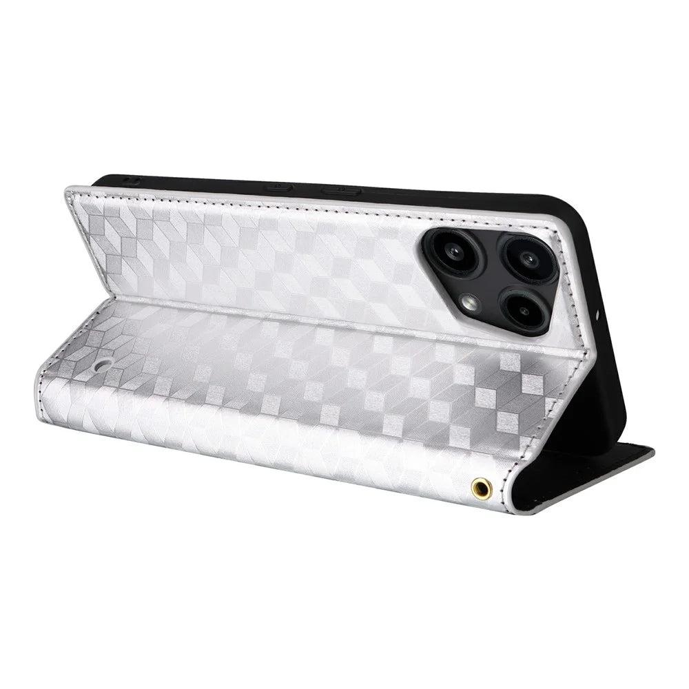 For Nothing Phone (3a) Lite 5G Case Wallet Rhombus Imprinted PU Leather Phone Cover - Silver - 4
