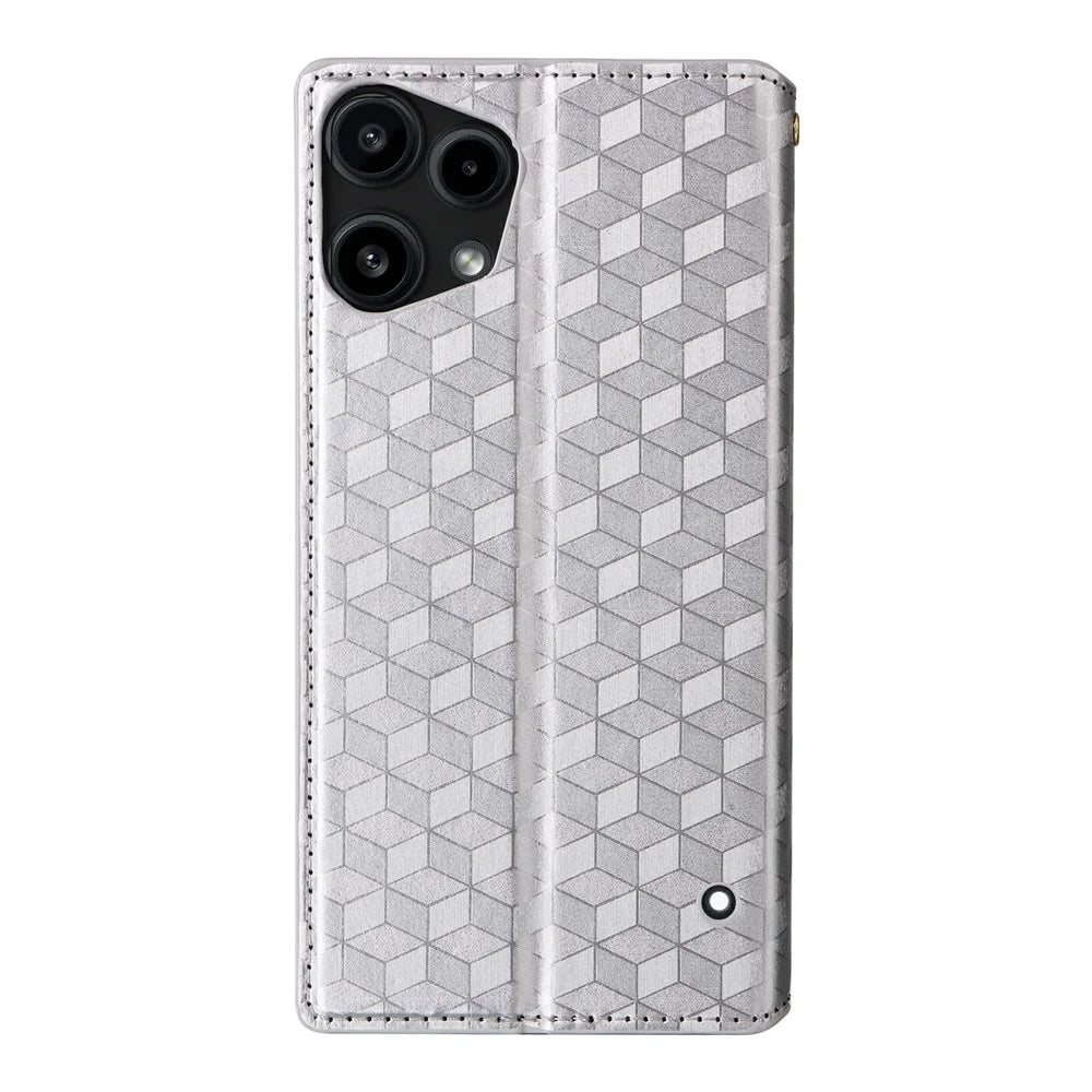 For Nothing Phone (3a) Lite 5G Case Wallet Rhombus Imprinted PU Leather Phone Cover - Silver - 7
