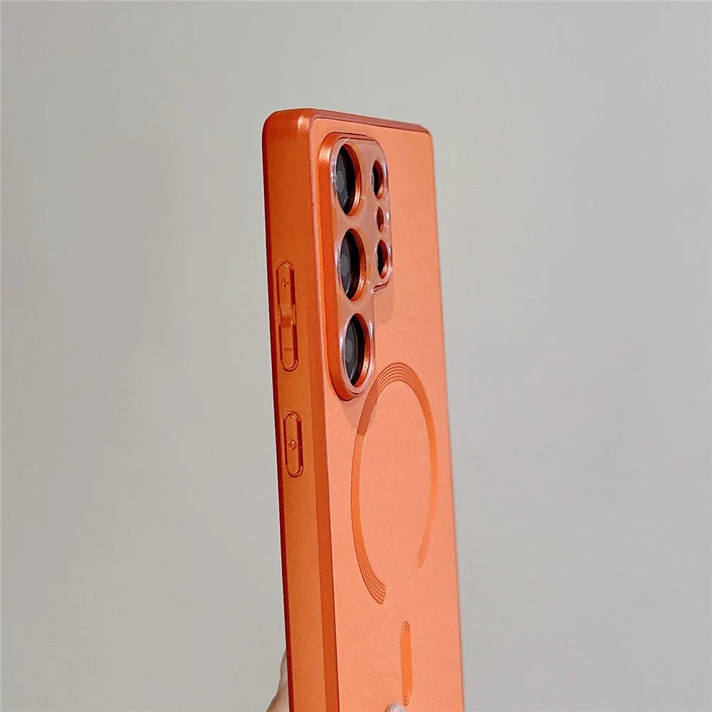 For Samsung Galaxy S25 Ultra Magnetic Case Leather Coated PC + TPU Phone Cover - Orange - 5