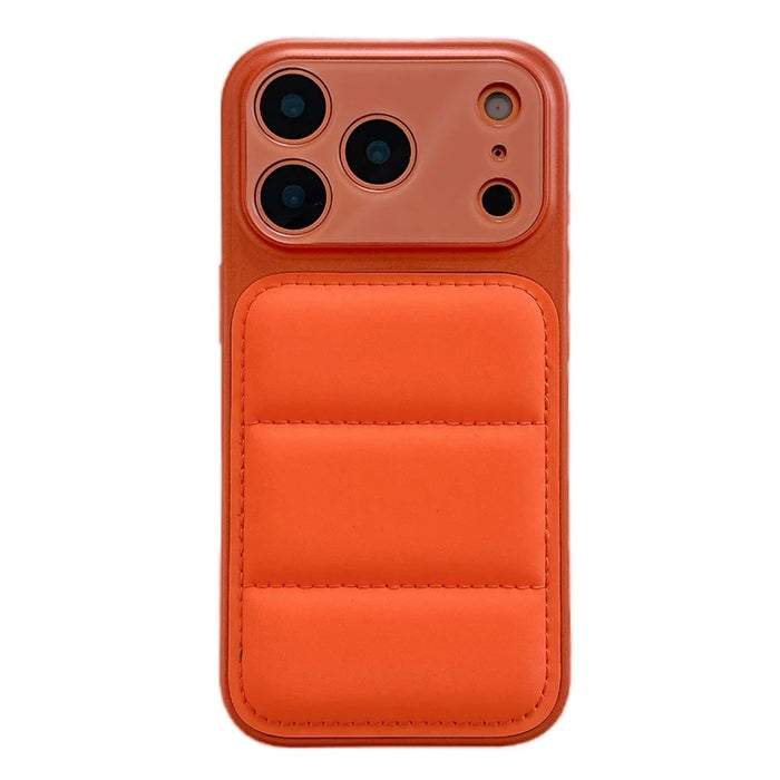 For iPhone 17 Pro Case Down Jacket Design Skin-touch PU Leather Coated PC + TPU Phone Cover - Orange - 1