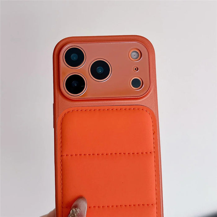 For iPhone 17 Pro Case Down Jacket Design Skin-touch PU Leather Coated PC + TPU Phone Cover - Orange - 3