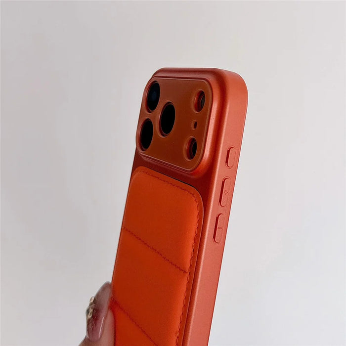 For iPhone 17 Pro Case Down Jacket Design Skin-touch PU Leather Coated PC + TPU Phone Cover - Orange - 4