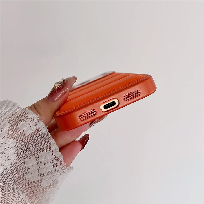 For iPhone 17 Pro Case Down Jacket Design Skin-touch PU Leather Coated PC + TPU Phone Cover - Orange - 5