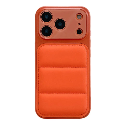 For iPhone 17 Pro Max Case Down Jacket Design Skin-touch PU Leather Coated PC + TPU Phone Cover - Orange - 1