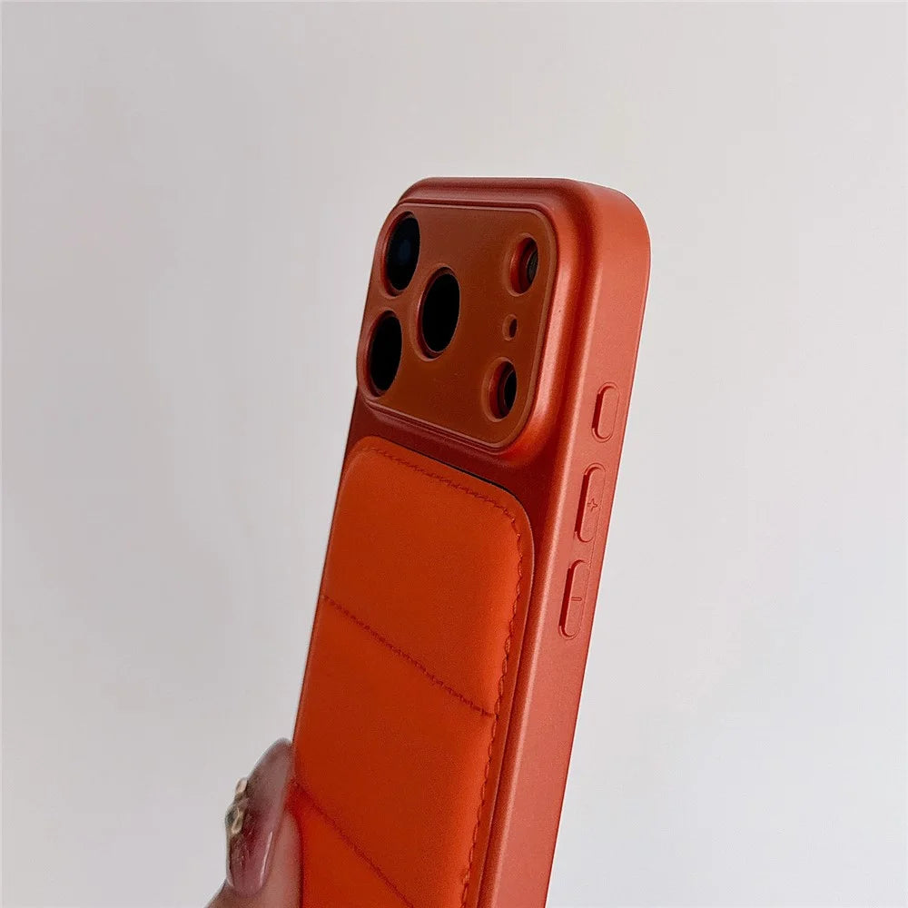 For iPhone 17 Pro Max Case Down Jacket Design Skin-touch PU Leather Coated PC + TPU Phone Cover - Orange - 4