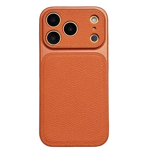 For iPhone 17 Pro Case Precise Cutouts Textured PU Leather Coated PC + TPU Phone Cover - Orange - 1