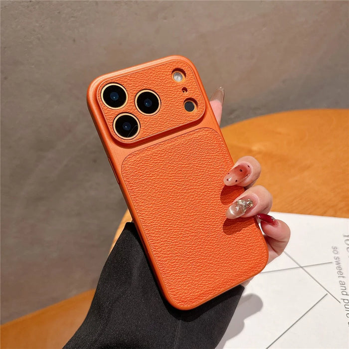 For iPhone 17 Pro Case Precise Cutouts Textured PU Leather Coated PC + TPU Phone Cover - Orange - 2