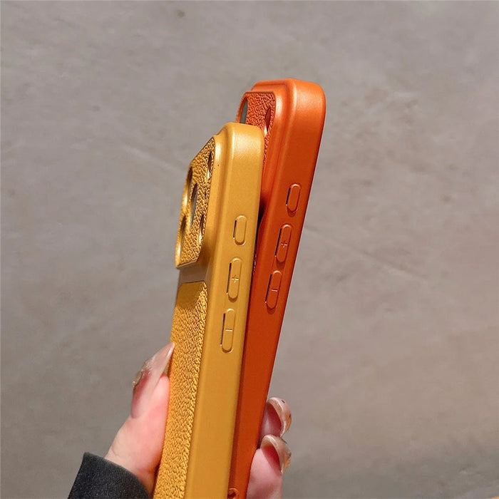 For iPhone 17 Pro Case Precise Cutouts Textured PU Leather Coated PC + TPU Phone Cover - Orange - 4