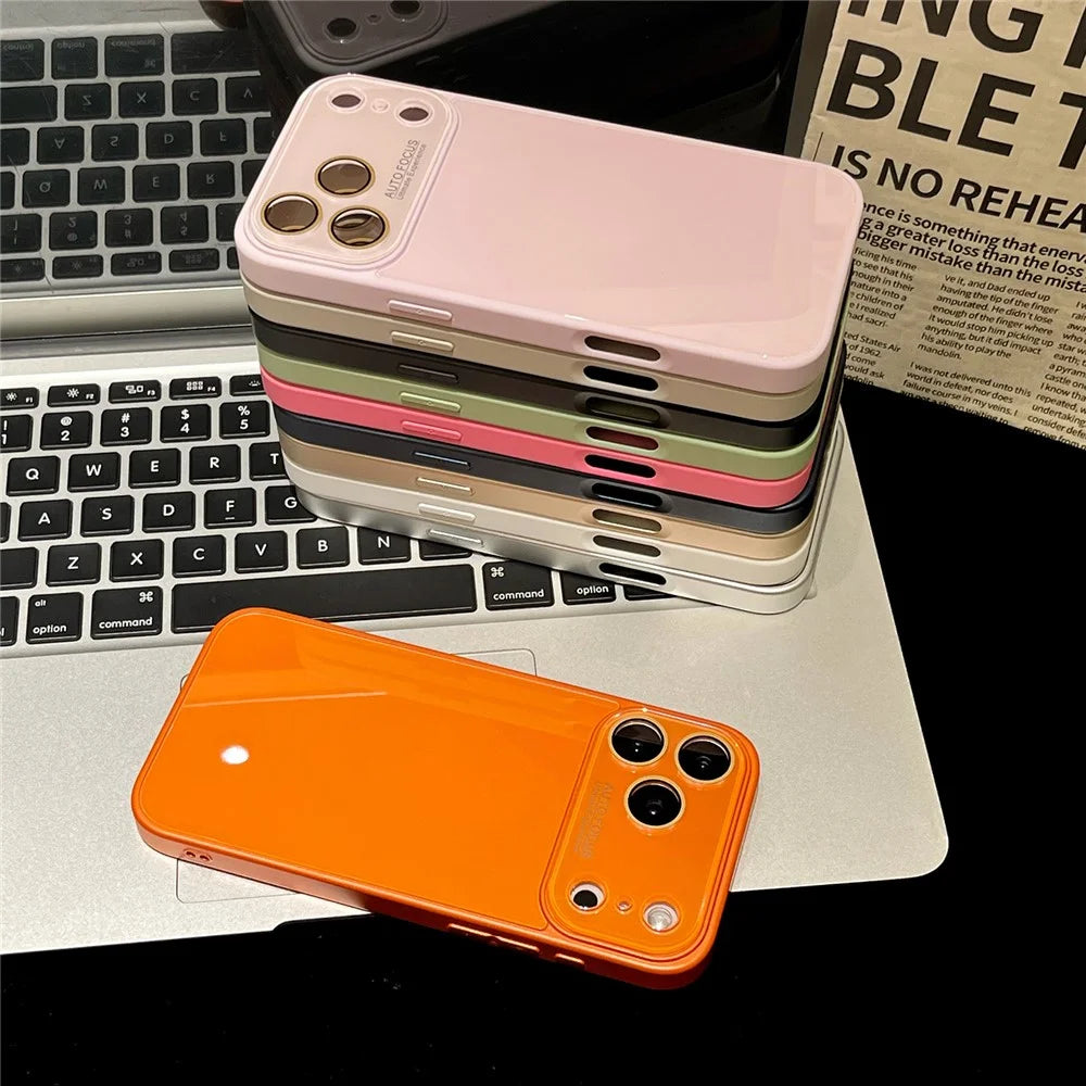 For iPhone 17 Pro Max Case TPU + Tempered Glass Phone Cover with Acrylic Lens Protector - Orange - 2