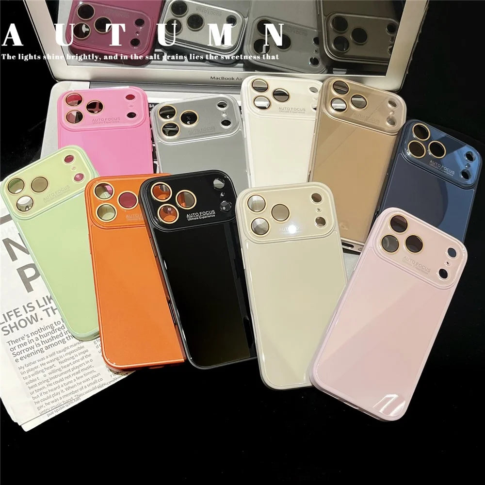 For iPhone 17 Pro Max Case TPU + Tempered Glass Phone Cover with Acrylic Lens Protector - Orange - 3