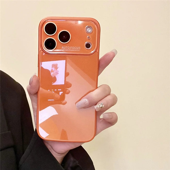 For iPhone 17 Pro Case TPU + Tempered Glass Phone Cover with Acrylic Lens Protector - Orange - 1