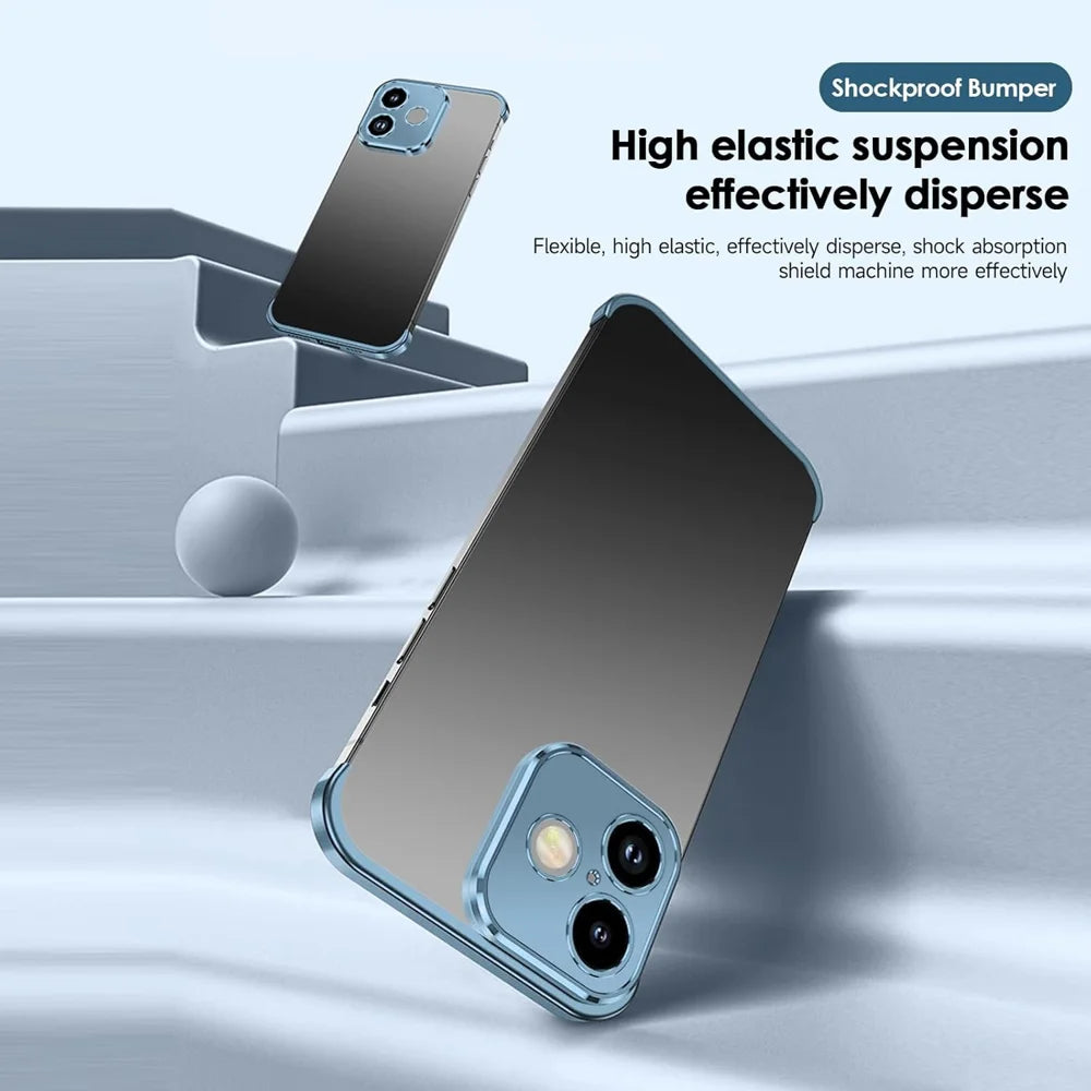 For iPhone 16 Frameless Case Titanium Alloy Phone Corner Pad Bumper Cover with Camera Lens Protector - Blue - 2