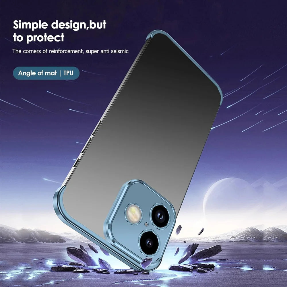 For iPhone 16 Frameless Case Titanium Alloy Phone Corner Pad Bumper Cover with Camera Lens Protector - Blue - 3