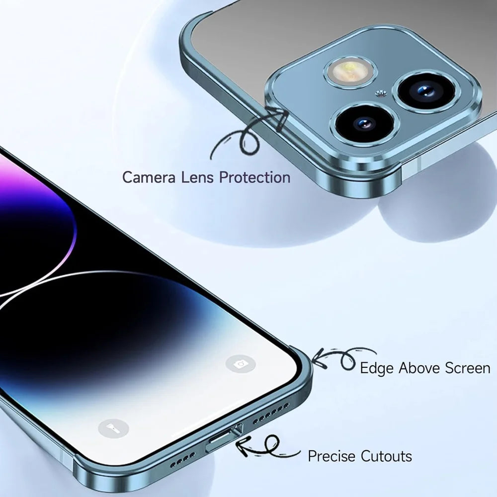 For iPhone 16 Frameless Case Titanium Alloy Phone Corner Pad Bumper Cover with Camera Lens Protector - Blue - 5