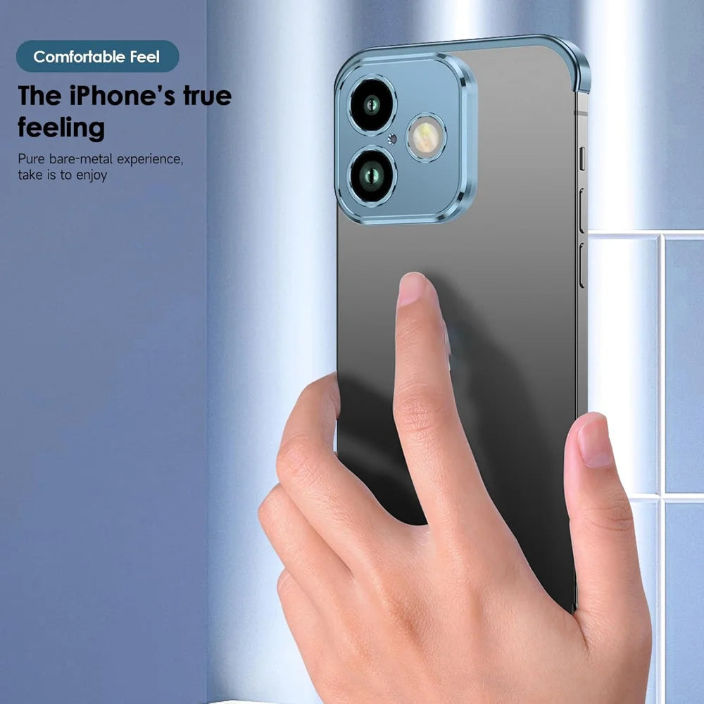 For iPhone 16 Frameless Case Titanium Alloy Phone Corner Pad Bumper Cover with Camera Lens Protector - Blue - 6