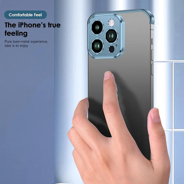 For iPhone 13 Pro Max Frameless Case Titanium Alloy Phone Corner Pad Bumper Cover with Camera Lens Protector - Blue - 6