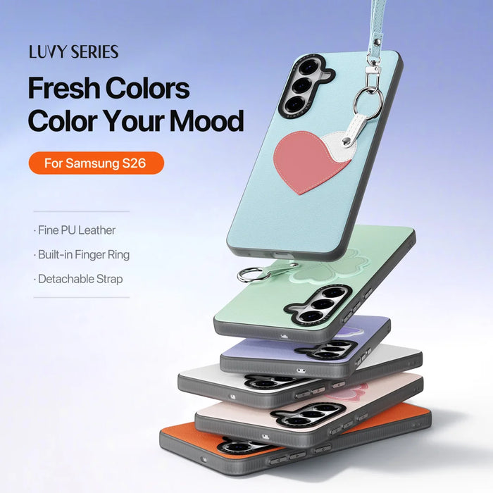 DUX DUCIS For Samsung Galaxy S26 Case  Luvy Series PU Leather + PC Phone Case with Finger Ring / Strap - Sky Blue & Heart - 4