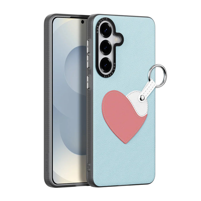 DUX DUCIS For Samsung Galaxy S26+ Case  Luvy Series PU Leather + PC Phone Case with Finger Ring / Strap - Sky Blue & Heart - 1