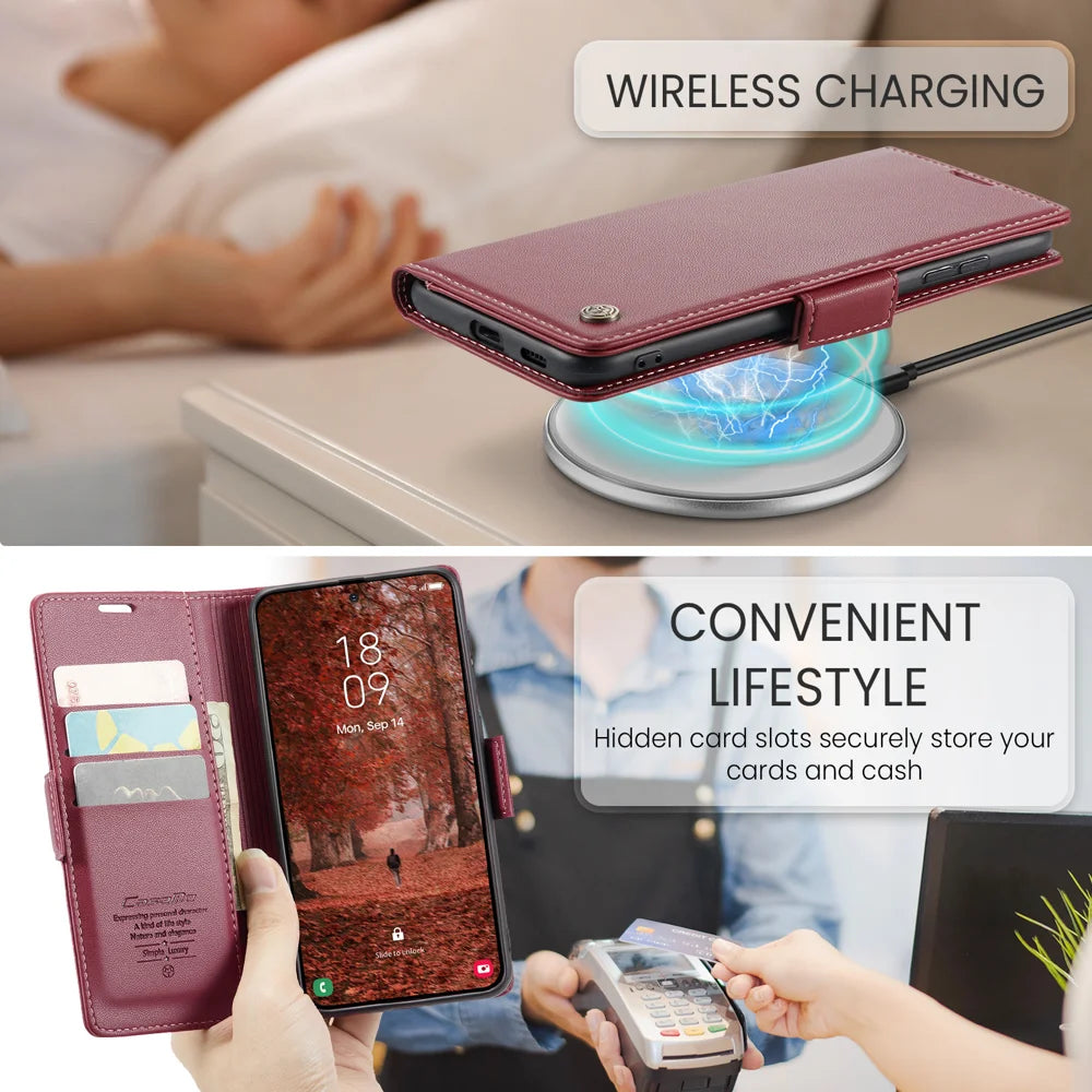 CASEME For Samsung Galaxy S26+ Case  023 Series RFID Blocking Glossy Stand Phone Cover - Red - 7