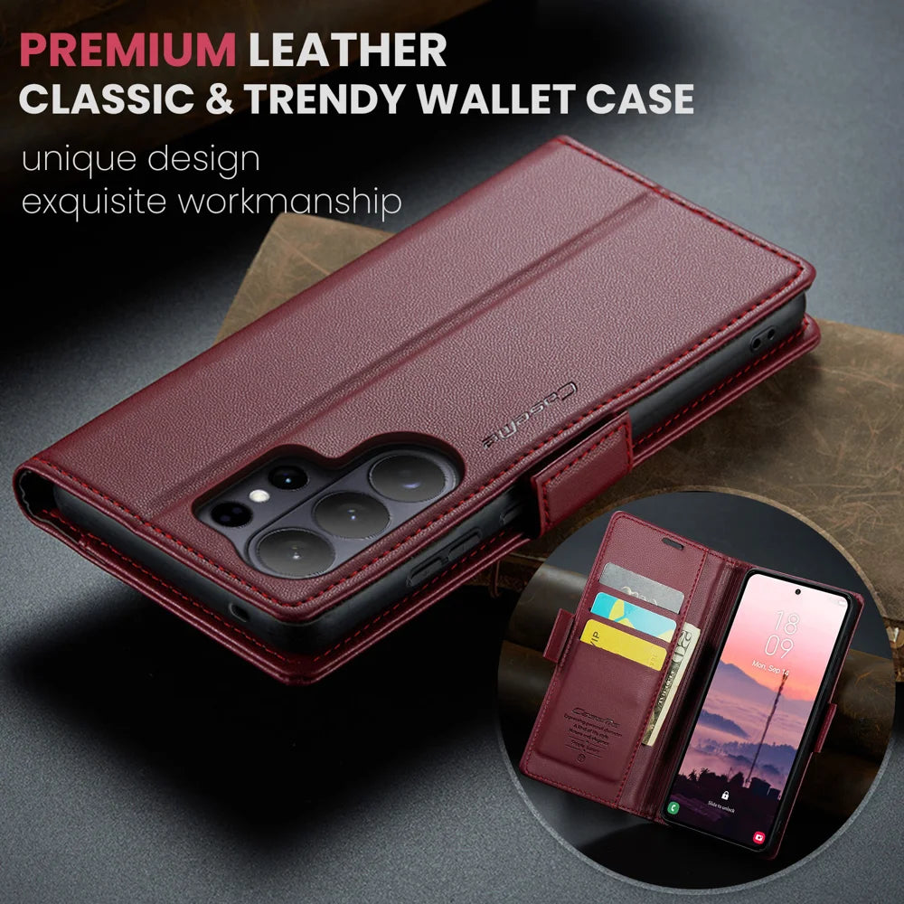 CASEME For Samsung Galaxy S26 Ultra Case  023 Series RFID Blocking Glossy Stand Phone Cover - Red - 4