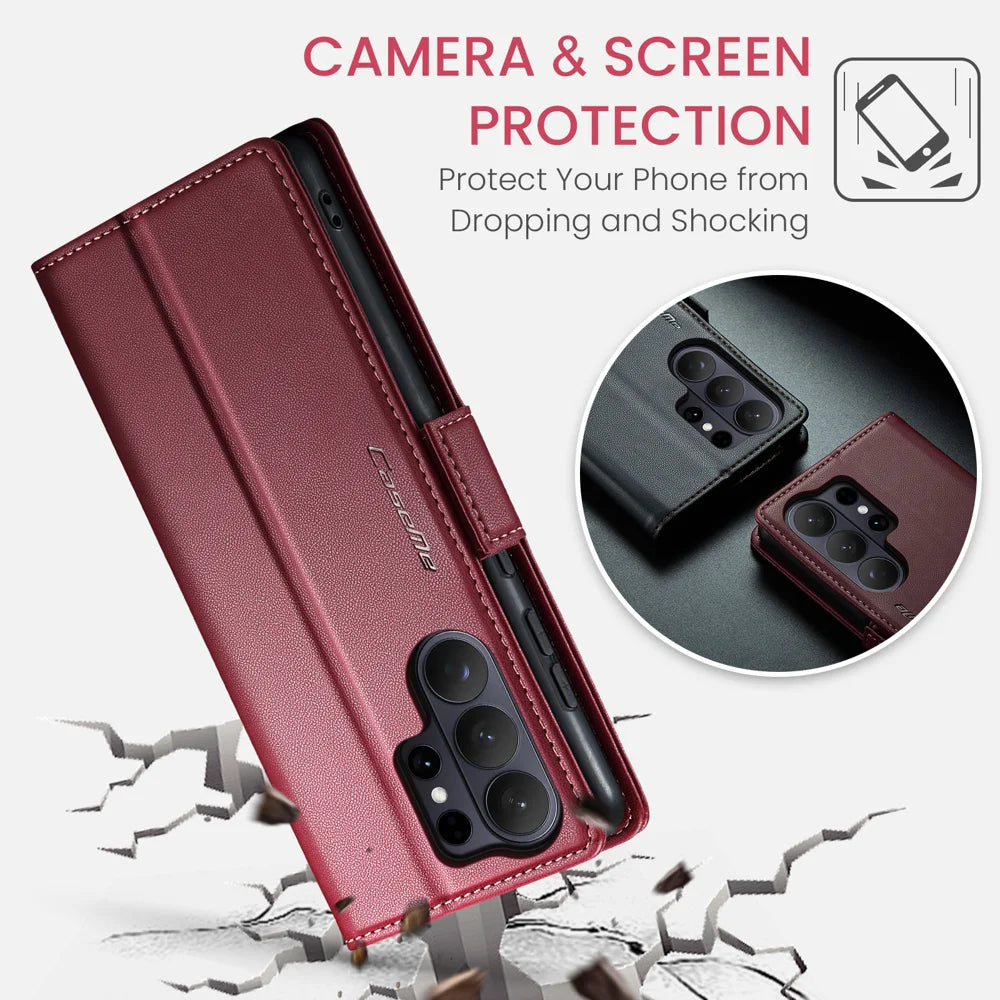 CASEME For Samsung Galaxy S26 Ultra Case  023 Series RFID Blocking Glossy Stand Phone Cover - Red - 6