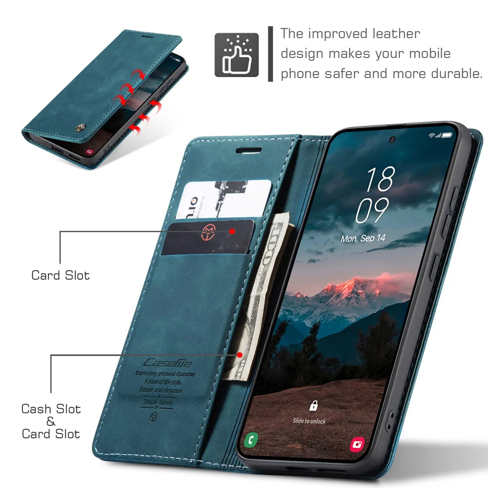 CASEME For Samsung Galaxy S26+ Wallet Case  013 Series PU Leather Phone Cover Stand - Blue - 3