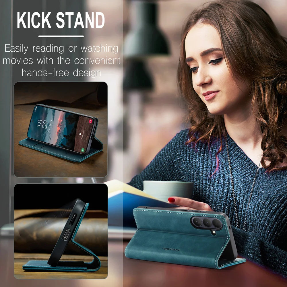 CASEME For Samsung Galaxy S26+ Wallet Case  013 Series PU Leather Phone Cover Stand - Blue - 5