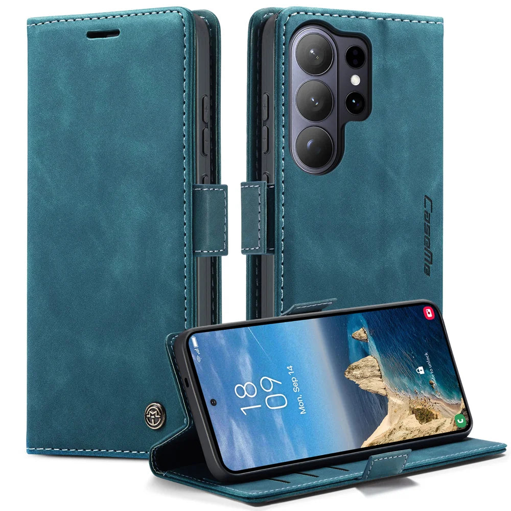 CASEME For Samsung Galaxy S26 Ultra Wallet Case  013 Series PU Leather Phone Cover Stand - Blue - 1