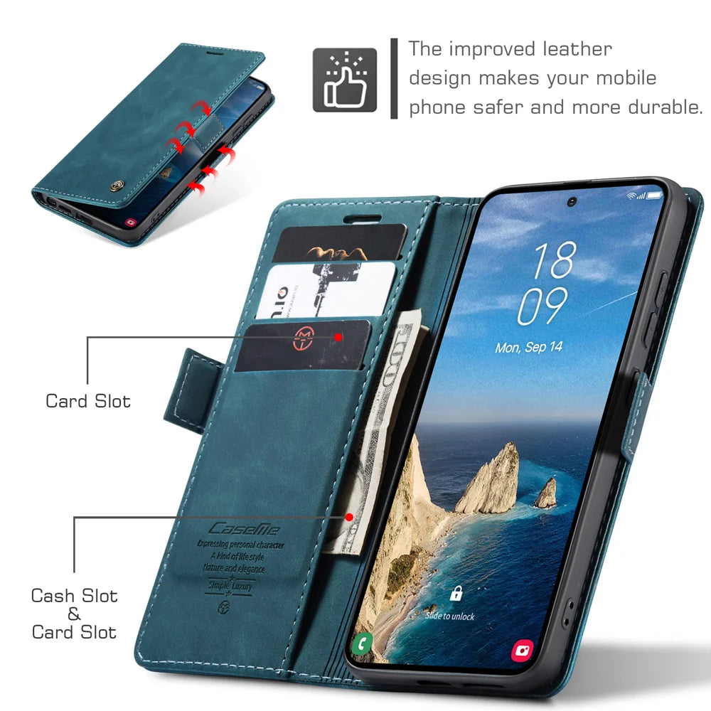 CASEME For Samsung Galaxy S26 Ultra Wallet Case  013 Series PU Leather Phone Cover Stand - Blue - 3