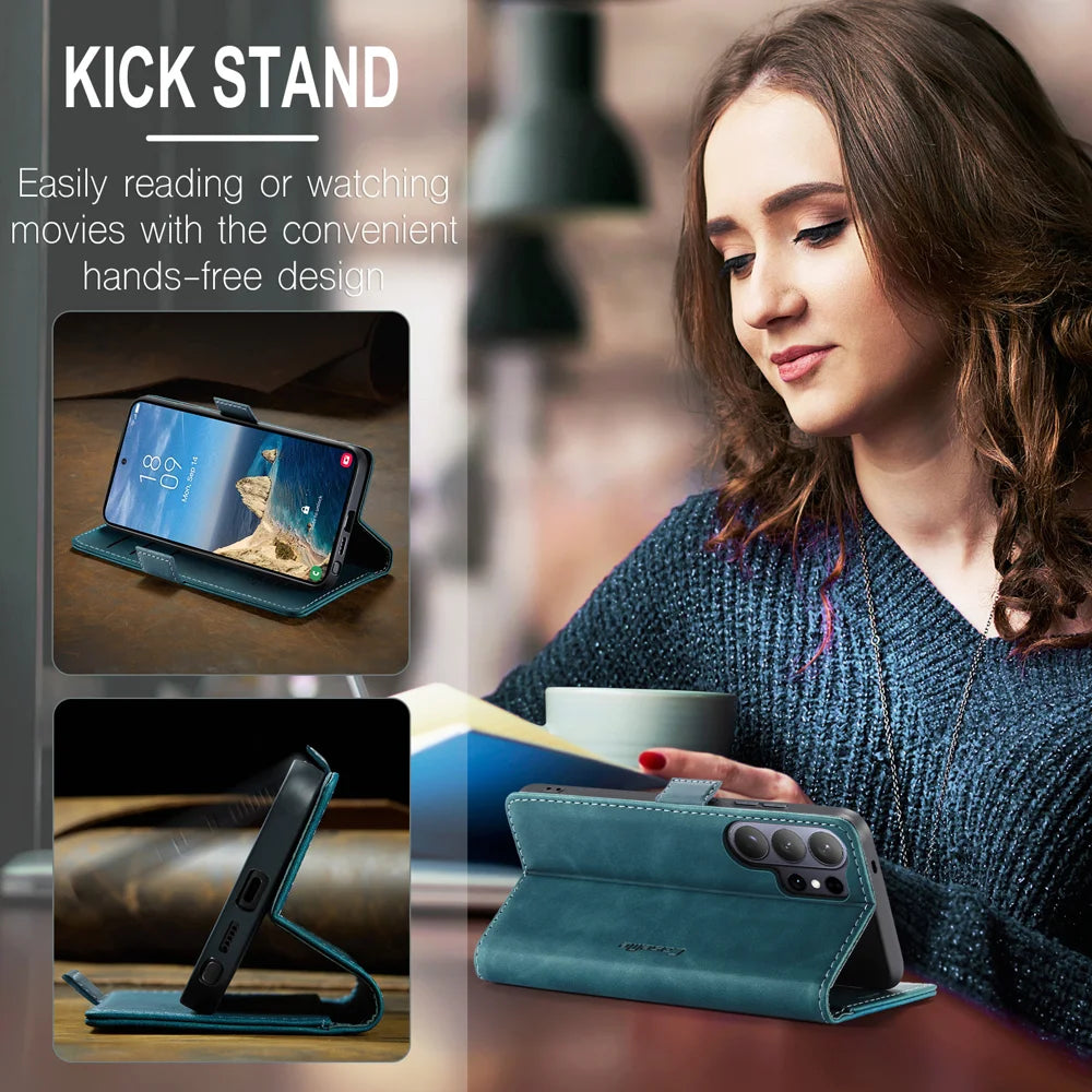 CASEME For Samsung Galaxy S26 Ultra Wallet Case  013 Series PU Leather Phone Cover Stand - Blue - 5