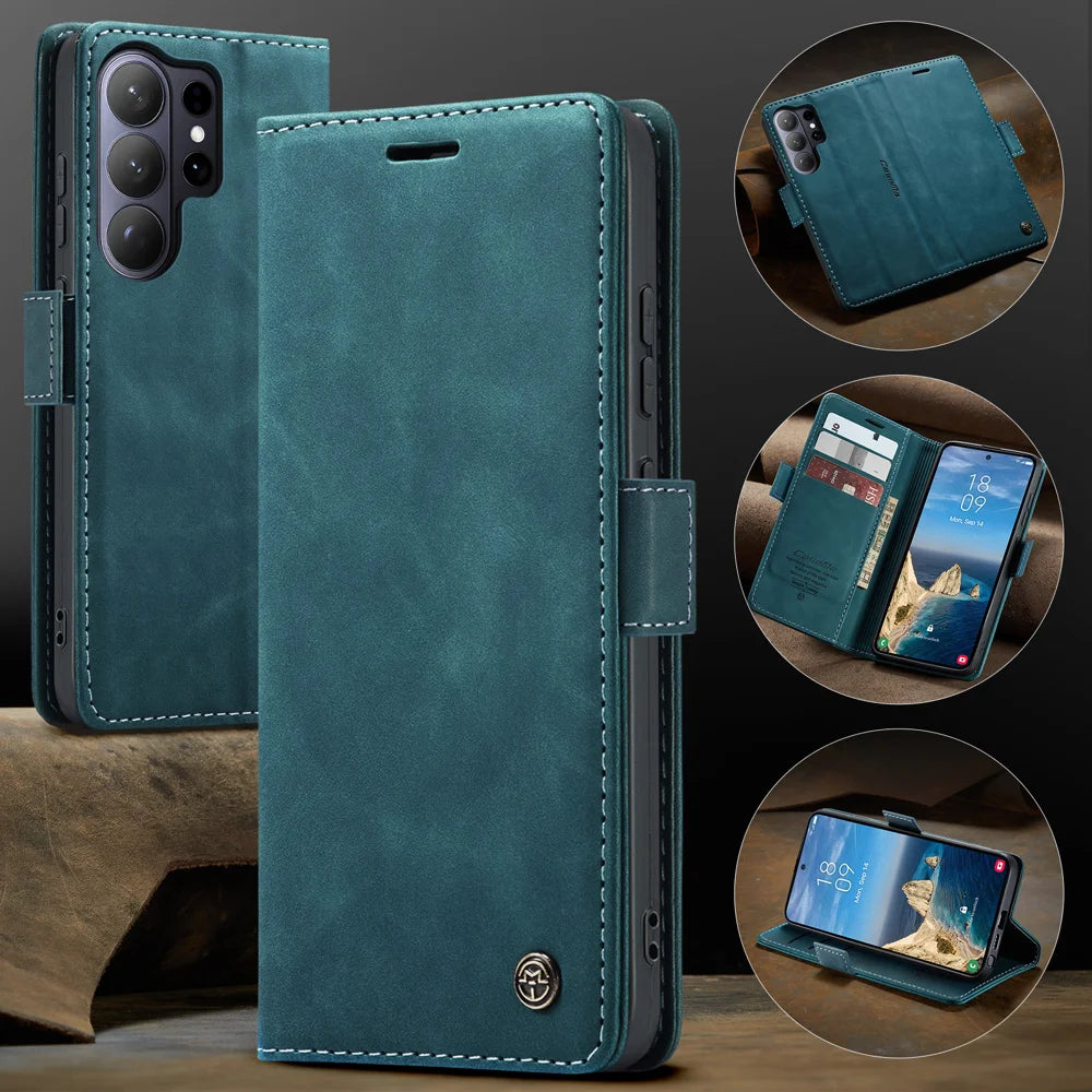 CASEME For Samsung Galaxy S26 Ultra Wallet Case  013 Series PU Leather Phone Cover Stand - Blue - 7