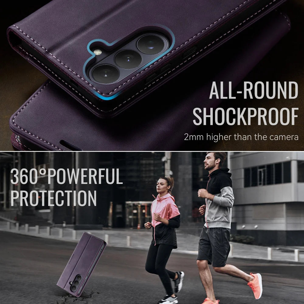 CASEME For Samsung Galaxy S26+ Case  033 Series RFID Blocking Wallet Stand Calf Texture Leather Phone Cover - Purple - 6