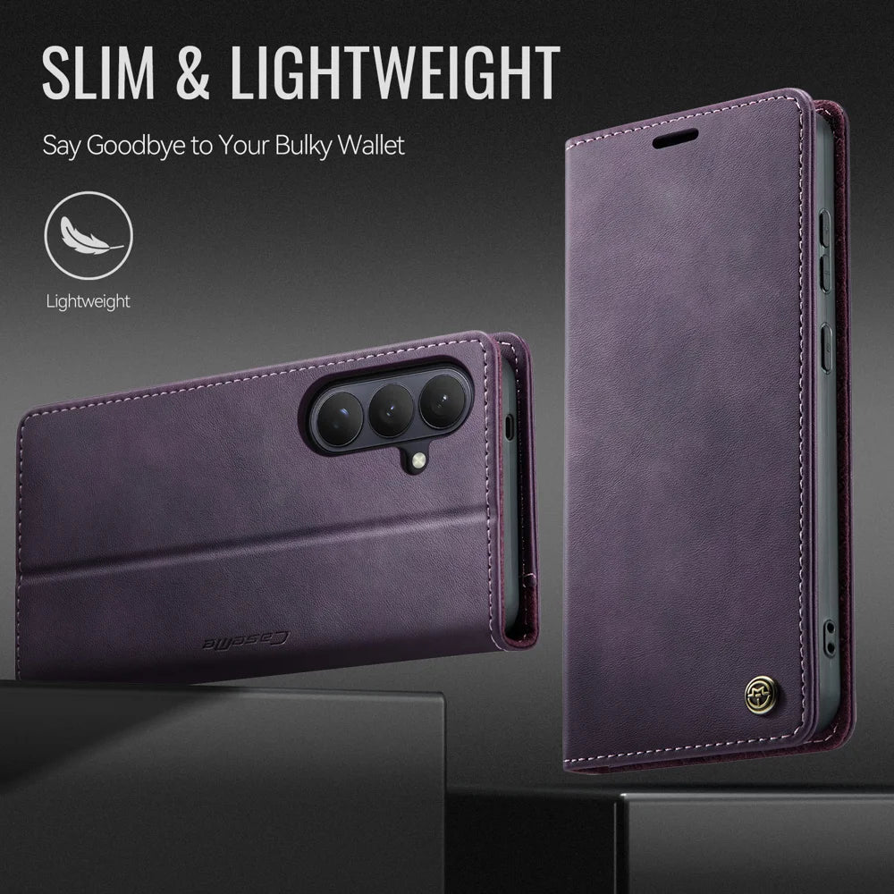 CASEME For Samsung Galaxy S26+ Case  033 Series RFID Blocking Wallet Stand Calf Texture Leather Phone Cover - Purple - 7