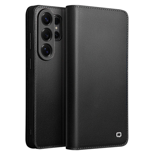 QIALINO For Samsung Galaxy S26 Ultra Wallet Case Stand Genuine Cow Leather Flip Phone Cover - Black - 1