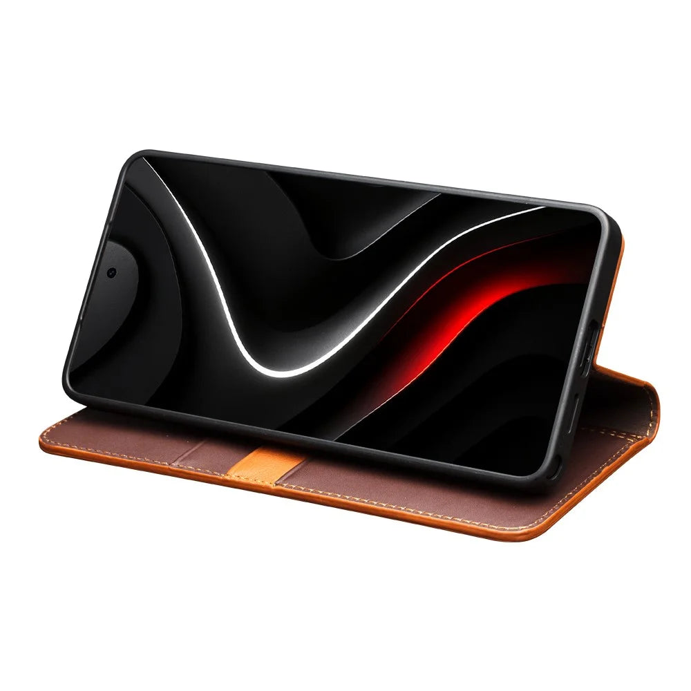 QIALINO For Samsung Galaxy S26+ Wallet Case Stand Genuine Cow Leather Flip Phone Cover - Brown - 2