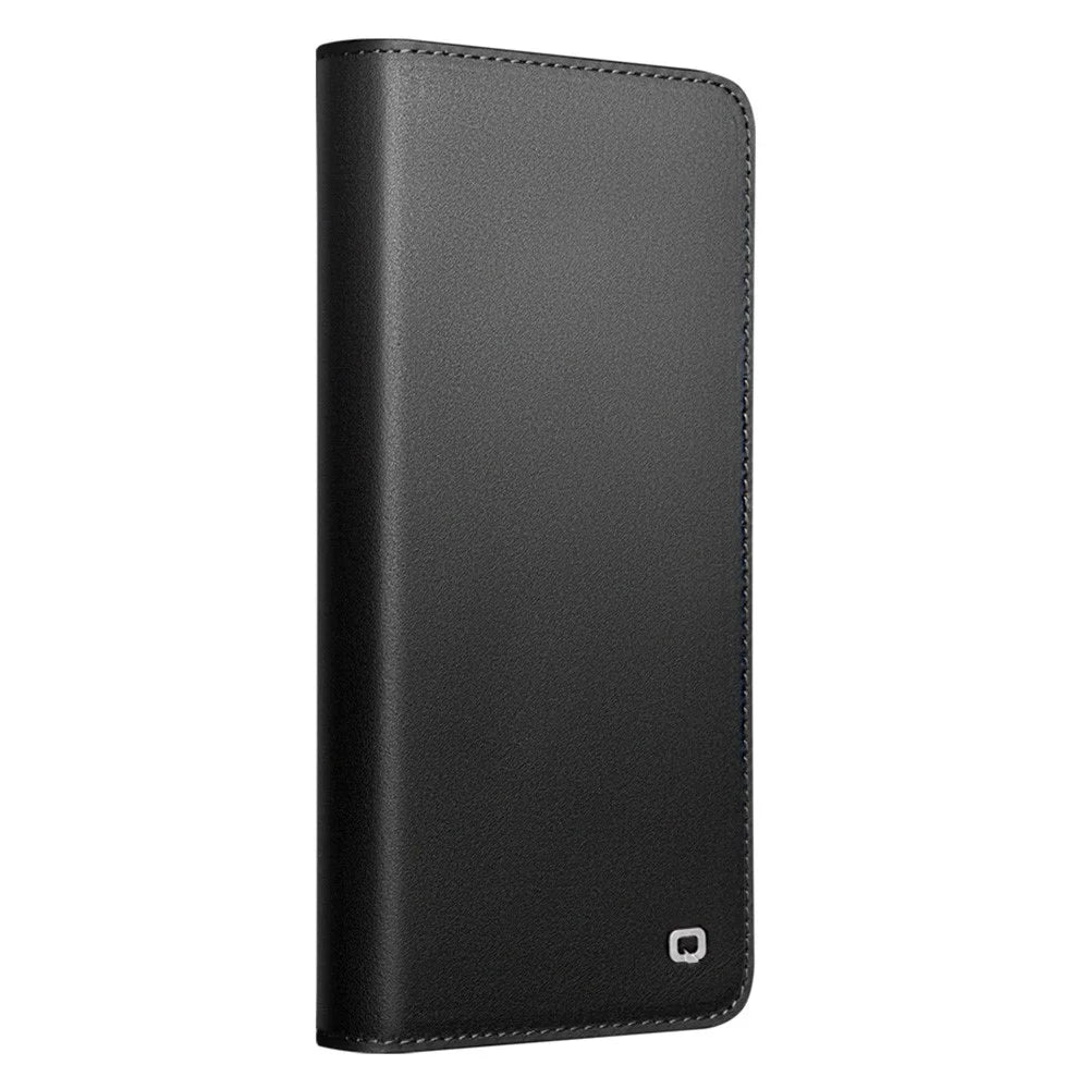 QIALINO For Samsung Galaxy S26 Wallet Case Stand Genuine Cow Leather Flip Phone Cover - Black - 5
