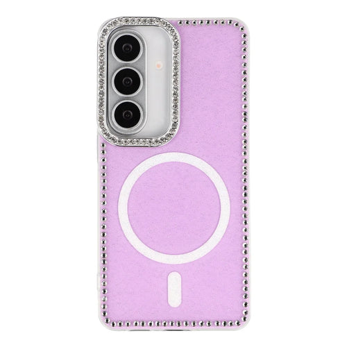 For Samsung Galaxy S26 Magnetic Case Rhinestone Edge Glitter Back TPU + PC IMD Phone Cover - Glitter Light Purple - 1