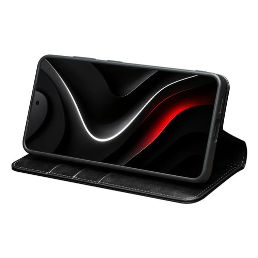 QIALINO For Samsung Galaxy S26 Wallet Case Genuine Cow Leather Phone Cover Card Holder Stand - Black - 2