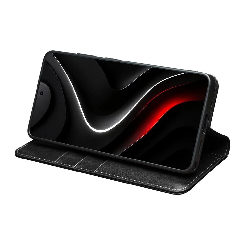 QIALINO For Samsung Galaxy S26 Ultra Wallet Case Genuine Cow Leather Phone Cover Card Holder Stand - Black - 2