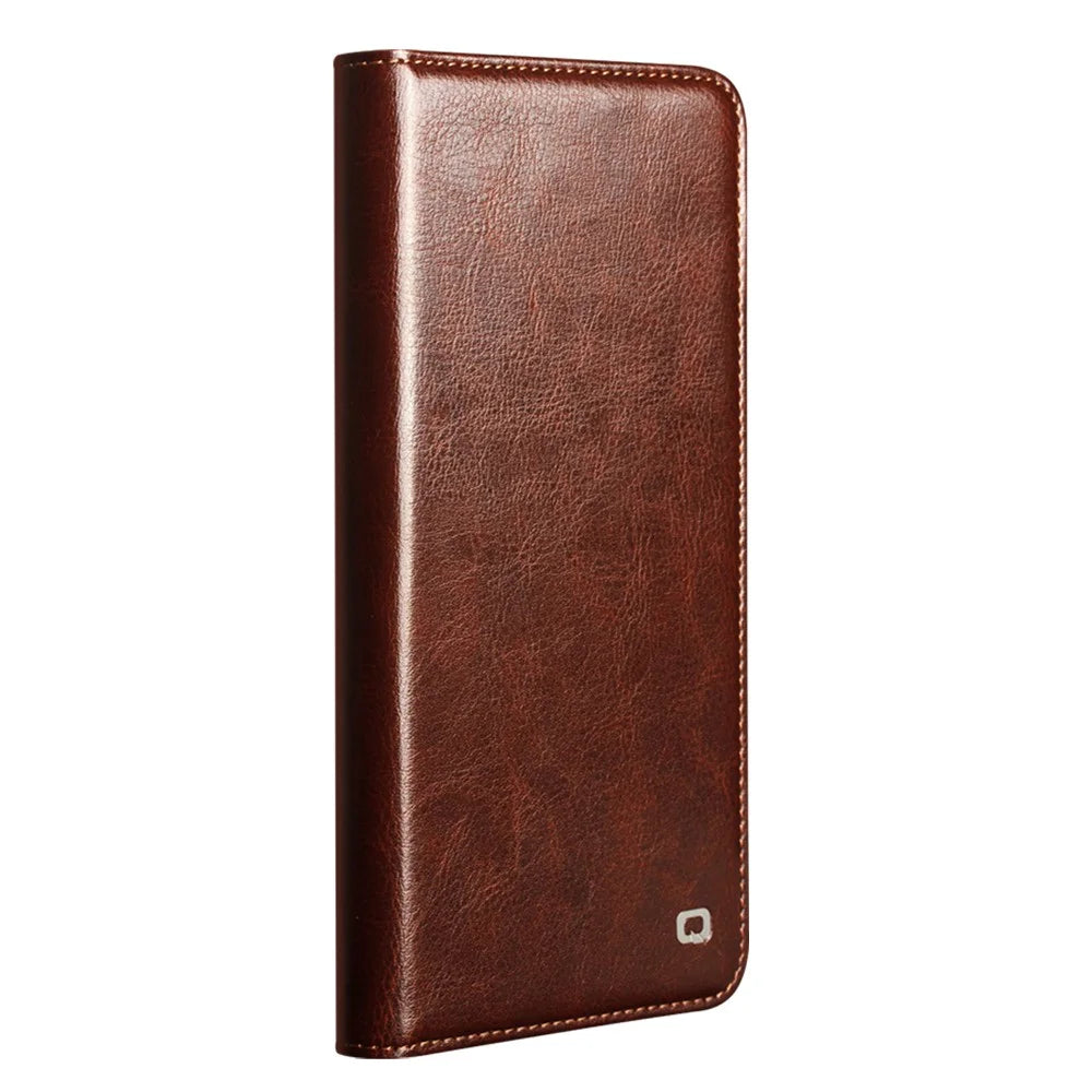 QIALINO For Samsung Galaxy S26+ Wallet Case Genuine Cow Leather Phone Cover Card Holder Stand - Brown - 5