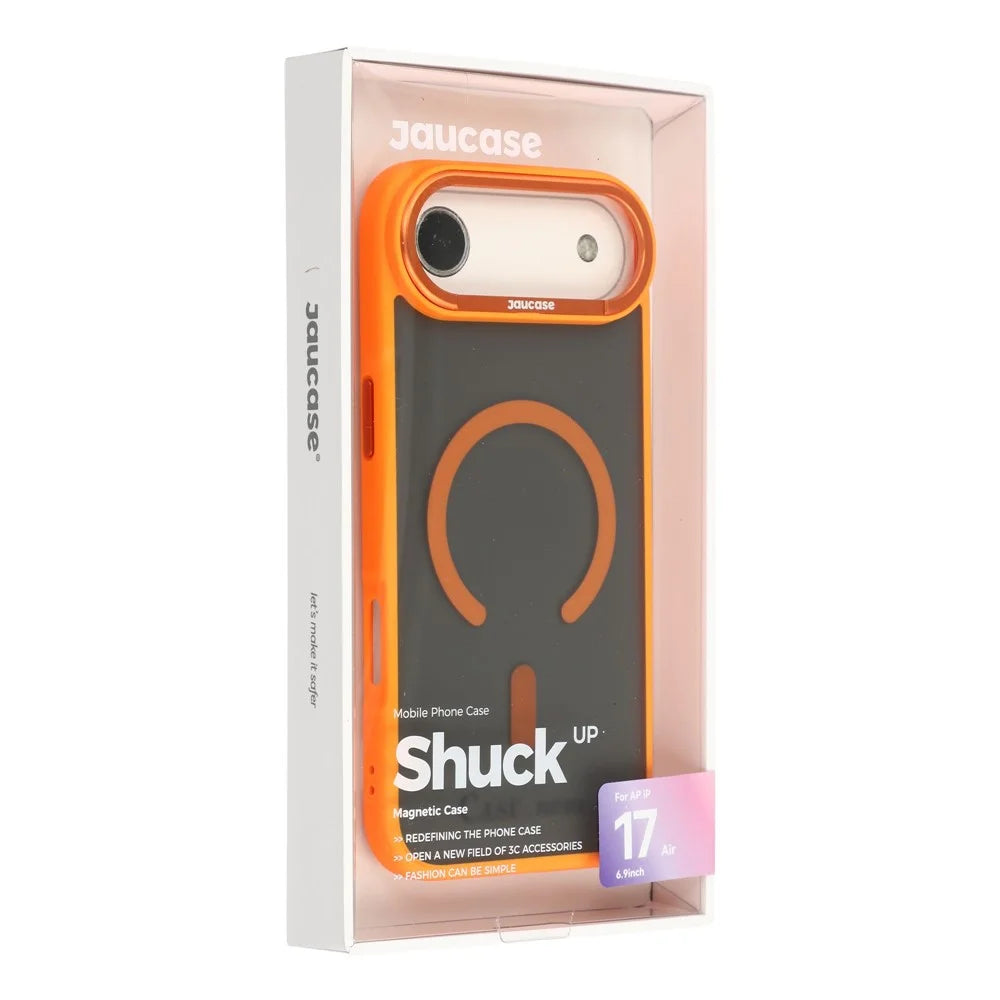 JAUCASE For iPhone Air Magnetic Case Skin Touch Matte TPU PC Phone Cover Compatible with MagSafe - Transparent Orange - 6