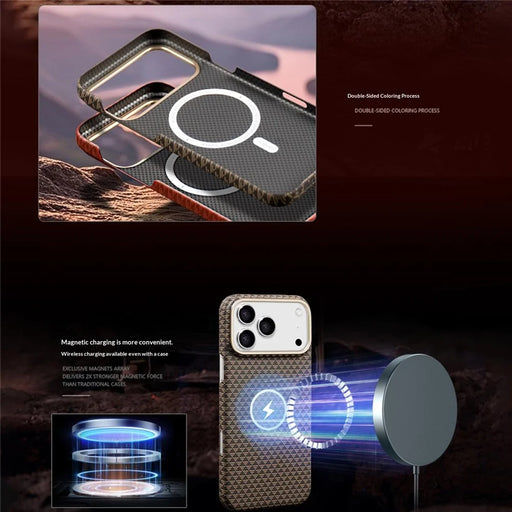 X-LEVEL For iPhone 17 Pro Case Compatible with MagSafe Triangle Texture Carbon Fiber Phone Cover - Red - 2