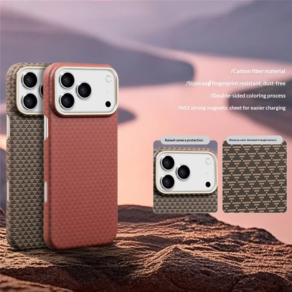 X-LEVEL For iPhone 17 Pro Case Compatible with MagSafe Triangle Texture Carbon Fiber Phone Cover - Red - 4