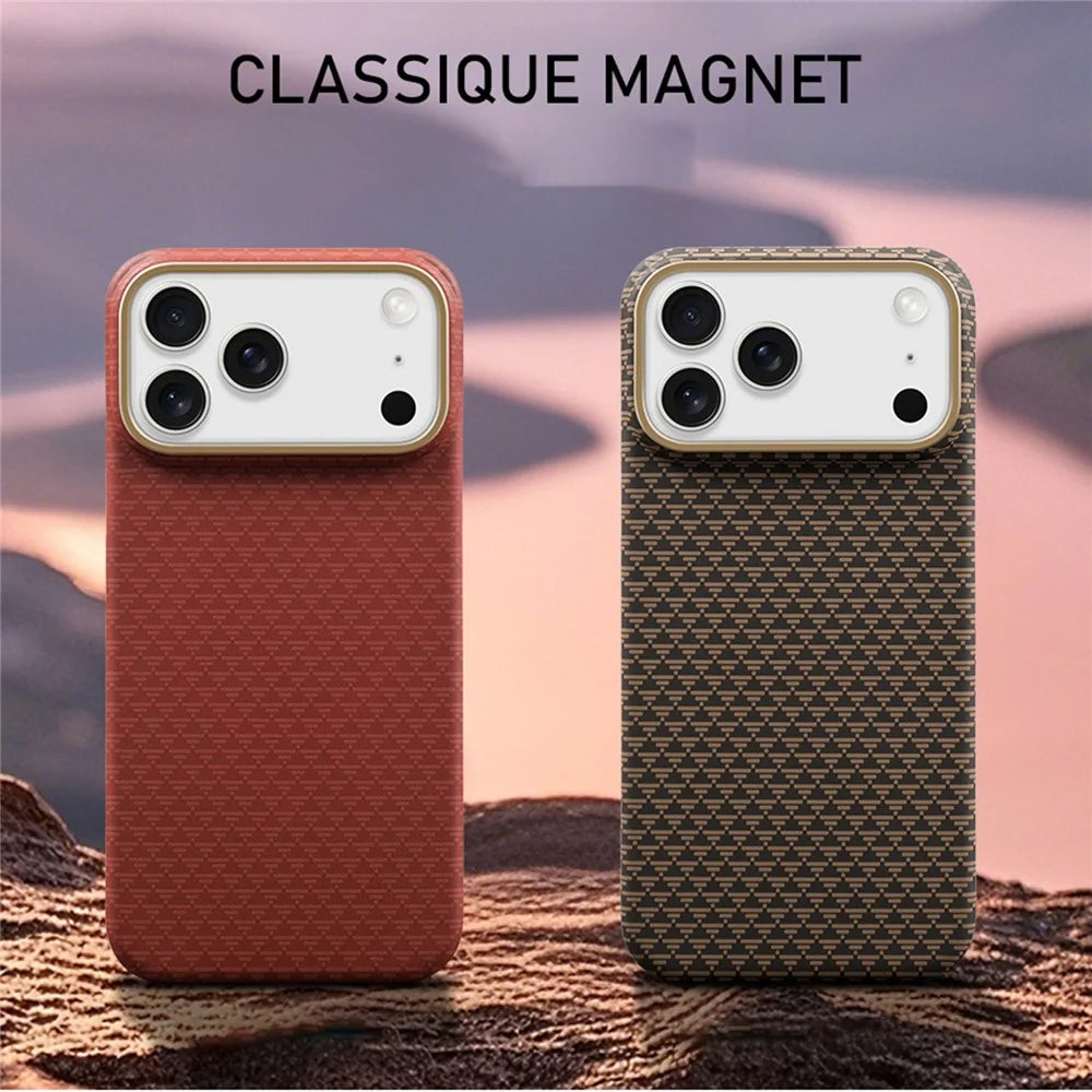 X-LEVEL For iPhone 17 Pro Max Case Compatible with MagSafe Triangle Texture Carbon Fiber Phone Cover - Gold - 3