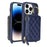For iPhone 14 Pro Max Case Ring Holder Zipper Pocket Kickstand Leather Back Phone Cover with Shoulder Strap - Blue - 1