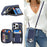 For iPhone 14 Pro Max Case Ring Holder Zipper Pocket Kickstand Leather Back Phone Cover with Shoulder Strap - Blue - 6